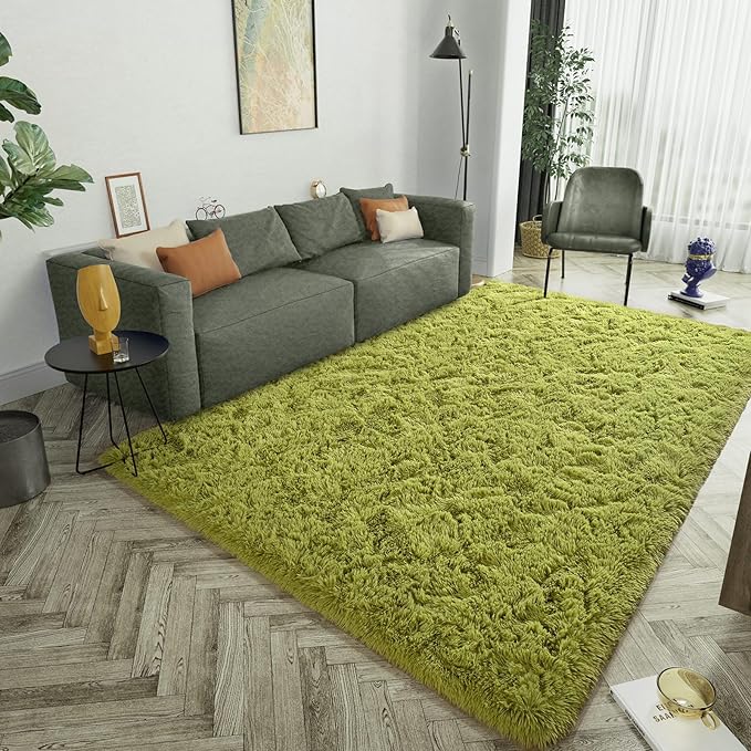 LOCHAS Ultra Soft Indoor Modern Area Rugs Fluffy Living Room Carpets for Children Bedroom Home Decor Nursery Rug 6x9 Feet, Green