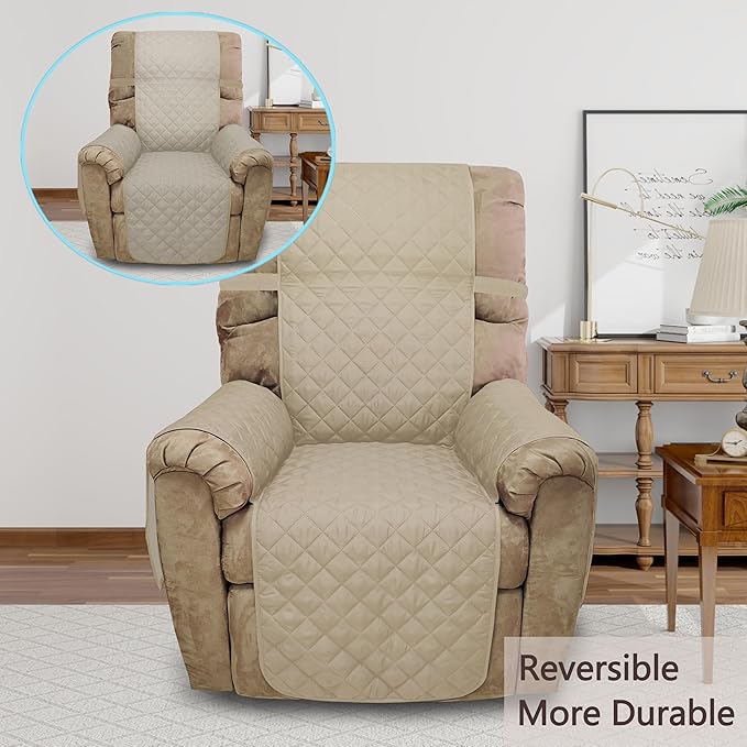 Recliner Chair Covers Reversible Sofa Cover Couch Cover for Pets Lazy Boy Furniture Protector(28''Recliner,Sand/Beige)