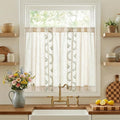 jinchan Belrose Linen Floral Kitchen Curtains 36 inch Length Embroidered Farmhouse Cafe Curtains for Living Room Bathroom Small Windows Curtain Set Sheer Light Filtering 2 Panels Sage Green