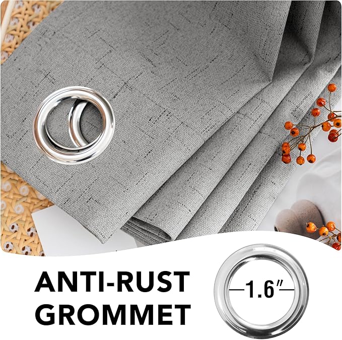 H.VERSAILTEX Linen Blackout Curtains 72 Inches Long 100% Blackout Thermal Insulated Textured Linen Look Curtain Draperies Anti-Rust Grommet, Energy Saving with White Liner, 2 Panels, Dove Gray