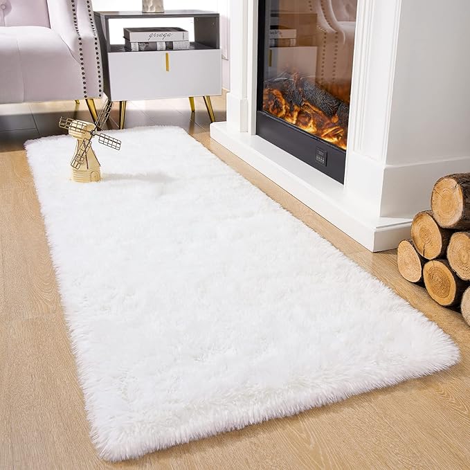 Chicrug Soft Runner Rugs for Bedroom Living Room Plush Fluffy Rug 2x8 Feet, Shag Furry Runner Carpet Non Shedding for Nursery Children Kids Girls Room Home Decorative, Cream