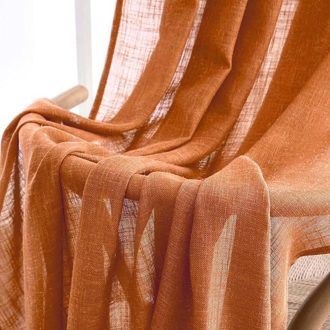 MIULEE Orange Curtains 84 Inch Length 2 Panels for Bedroom Living Room, Soft Thick Linen Textured Window Drapes Semi Sheer Light Filtering Back Tab Rod Pocket Burlap Look Fall Boho Decor