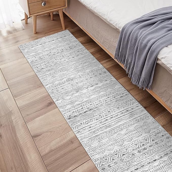 Moroccan 2'6"x8' Kitchen Runner Rug- Washable Rugs for Living Room Non Slip Floor Carpet Rubber Backing Hallway Rug with Low Pile Bedroom Mat 2'6"x8' Gray