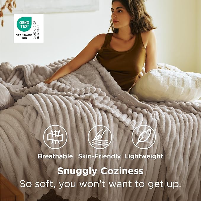 Bedsure GentleSoft California King Size Blanket for Bed - Cozy Soft Blankets for Women, Cute Large Throws for Girls, Beige, 102x96 Inches