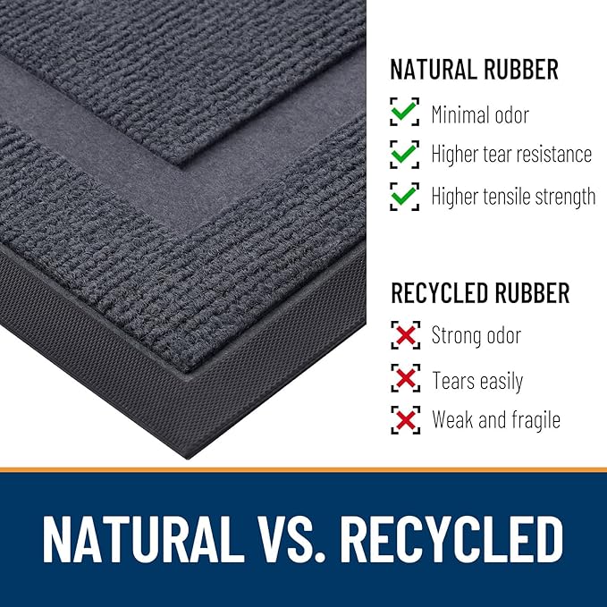 OLANLY Front Door Mat Indoor Outdoor Entrance, Waterproof All-Season, All-Weather Doormat, Sturdy Natural Rubber, Fade Resistant, Low Profile, Easy Clean Patio Porch Entryway Mat, 59x30, Light Grey