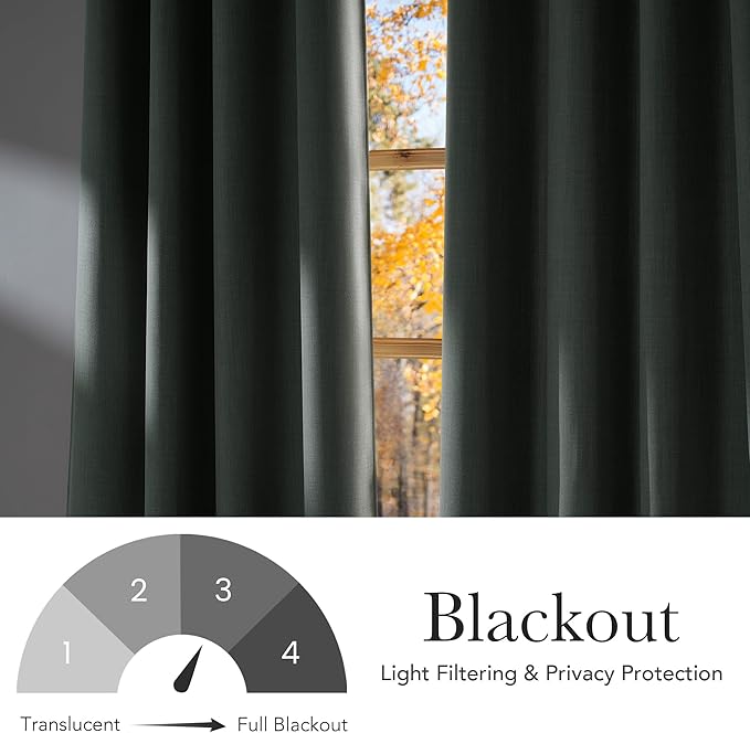 NICETOWN Sage Green Faux Linen Room Darkening Rod Pocket Curtains 63 inch Length, W42 x L63, Light Blocking Thermal Insulated Noise Reducing Drapes for Bedroom Living Room Farmhouse Decor, 2 Panels