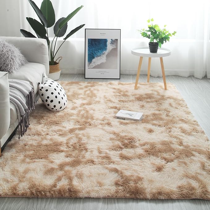Shag Area Rugs for Bedroom Living Room,4X6 Ultra Soft Fluffy Area Rugs for Dorm, Indoor Carpet Nursery Rugs for Kids Room Home Decor,Camel