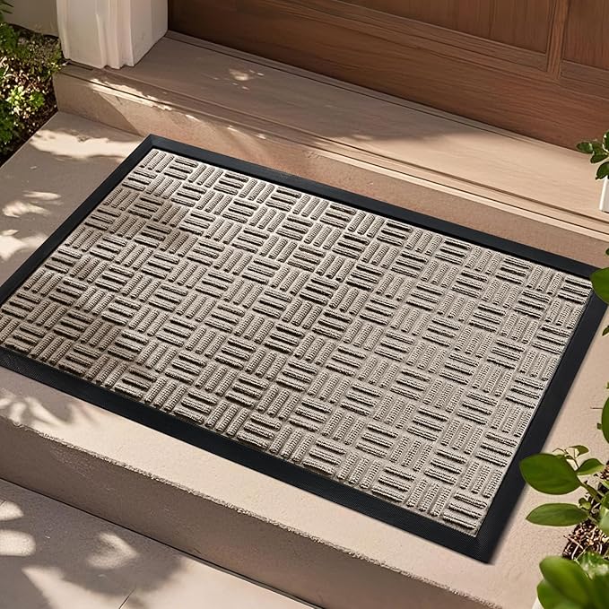 Mibao Front Door Mat, Heavy Duty Durable Welcome Mat for Outdoor Indoor, Dirt Trapper Waterproof Super Absorbent Door Mat for Entryway Outside Patio Porch, 29.5" x 17", Beige