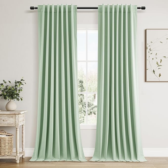 Guken 100% Blackout Curtains 120 Inch Length 2 Panels Set for Living Room Bedroom Back Tab Thermal Insulated Black Out Linen Drapes Room Darkening Window Curtains Aqua Green 52x120