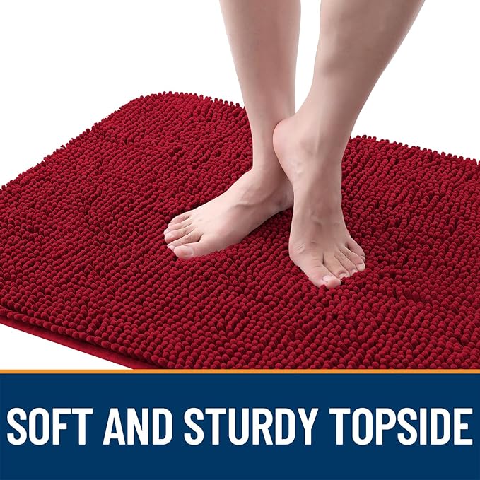 OLANLY Dog Door Mat for Muddy Paws 24x16, Absorbs Moisture and Dirt, Absorbent Non-Slip Washable Doormat, Quick Dry Chenille Mud Mat for Dogs, Entry Indoor Entryway Carpet for Inside Floor, Red