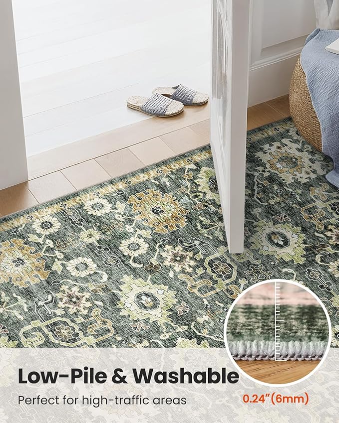 AMADA HOMEFURNISHING 10x14 Washable Area Rug, Low-Profile Large Area Rug with Non-Slip Backing & Durable Edge Binding, Vintage Large Rugs for Living Room, Bedroom & Dining Room