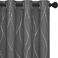 Deconovo Grey Blackout Curtains, Room Darkening Thermal Insulated Noise Reducing Drapes, Wave Dots Silver Print, 52 x 63 Inch, Grommet Window Panels for Living Room Bedroom Kids Room, Set of 2