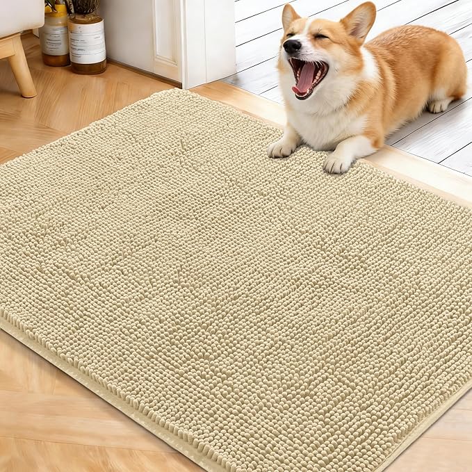OLANLY Dog Door Mat for Muddy Paws 40x32, Absorbs Moisture and Dirt, Absorbent Non-Slip Washable Doormat, Quick Dry Chenille Mud Mat for Dogs, Entry Indoor Entryway Carpet for Inside Floor, Sand