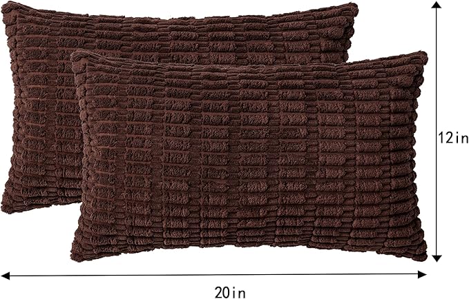 Pack of 2 Corduroy Decorative Throw Pillow Covers 12x20 InchSoft Boho Striped Pillow Covers Modern Farmhouse Home Decor for Sofa Living Room Couch Bed（Dark Brown）