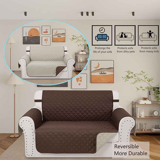 Reversible Loveseat Sofa Covers Couch Cover Furniture Protector(Loveseat,Chocolate/Beige)