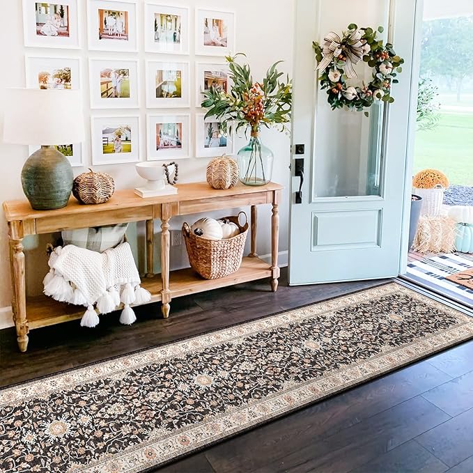 TOPRUUG Washable Runner Rug 2x10 - Hallway Runner Rug Kitchen Rugs and Mats Non Skid Washable Waterproof Carpet Runner for Living Room Bedroom Bathroom (Black, 2X10)