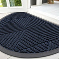 Smiry Half Circle Front Door Mat Outside Entrance, Heavy Duty Sturdy Natural Rubber Doormat, Trap Dirt and Moisture, Low Profile Mats for Indoor Outdoor Entry, Irregular Triangle (47x32, Navy Blue)