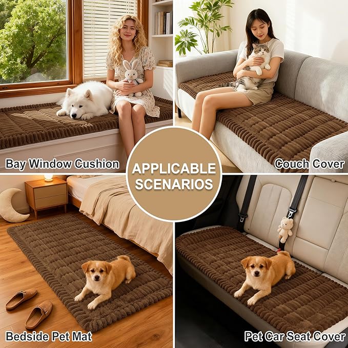 hyha Couch Covers for Dogs Washable, Non Slip Plush Dog Sofa Protectors, Fuzzy Pet Couch Covers for 3 Cushion Sofa Pet Friendly (Brown, 27.6" x 88")