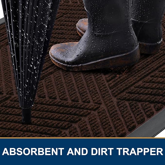 Smiry Front Door Mat Outside Entrance, Heavy Duty Sturdy Natural Rubber Doormat, Trap Dirt and Moisture, Easy Clean Low Profile Welcome Floor Mats for Indoor Outdoor Entry, 35X23 Inch, Deep Brown