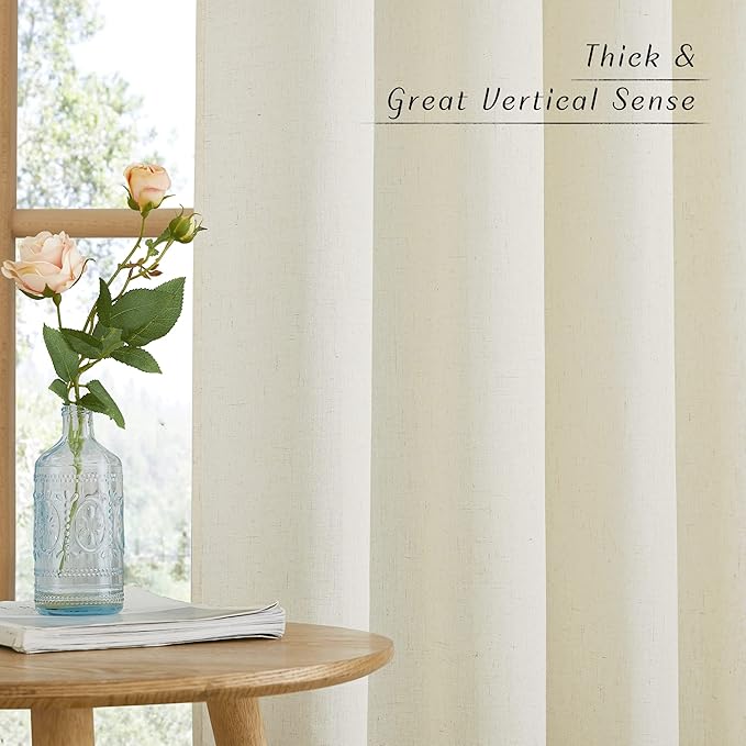 NICETOWN Linen Curtains 96 inches Long, Grommet Privacy Added with Light Filtering Linen Weave Window Treatment for Bedroom/Living Room, Off White, W68 x L96, 2 Panels