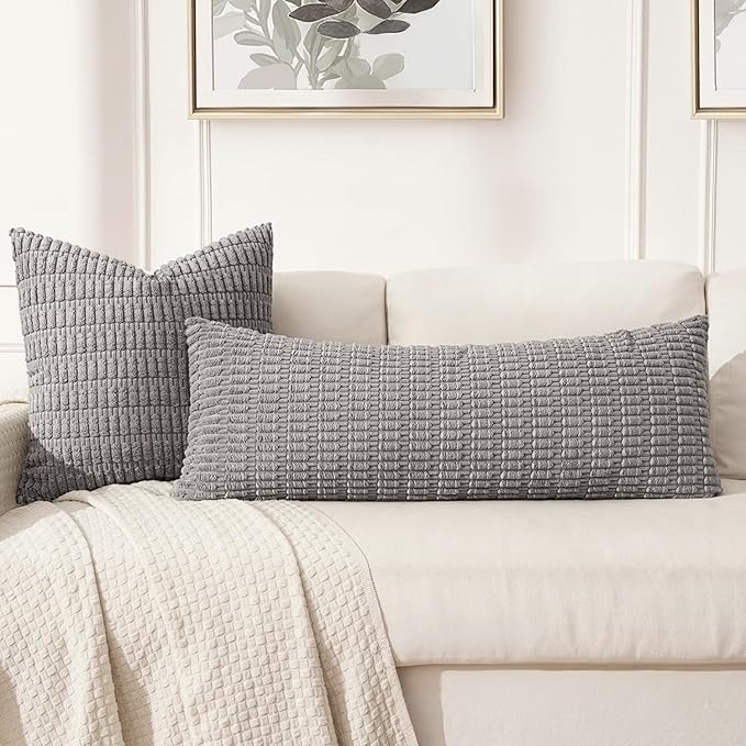 MIULEE Pack of 1 Light Grey Long Body Lumbar Decorative Throw Pillow Cover 14x36 Inch for Bed Couch Sofa Living Room Soft Boho Pillow Cover Modern Farmhouse Home Decor