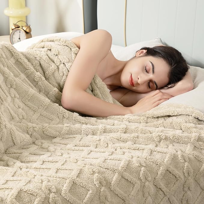 Aganear Blanket Queen Size - Fuzzy Cozy Soft Blanket for Couch, Sofa, Bed, Office, Decorative Present for All Seasons, Portable Throw Blankets for Couch, Sofa, Bed(90"x90", Khaki)