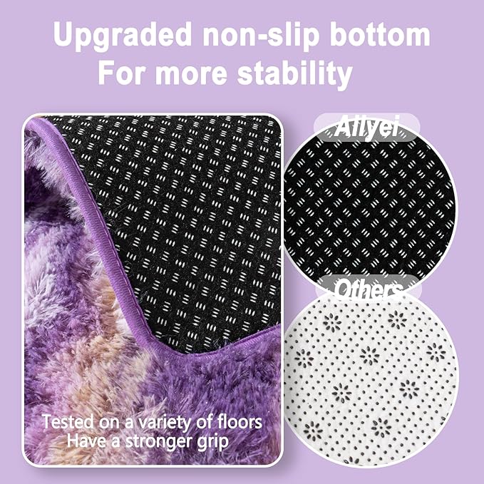 Soft Runner Rugs for Bedroom Hallways, 2x4 Abstract Purple Fluffy Shag Throw Area Rug Non Slip for Bedside Dorm, Long Shaggy Furry Carpet for Nursery Living Room