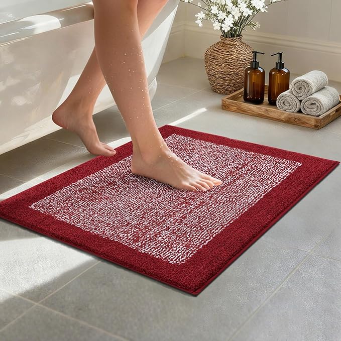 Bathroom Rugs 24x17 Non Slip Washable, Red Bath Mat for Bathroom Floor Tub, Soft Absorbent Quick Dry Mats for Shower, Bathtub,Home Decor