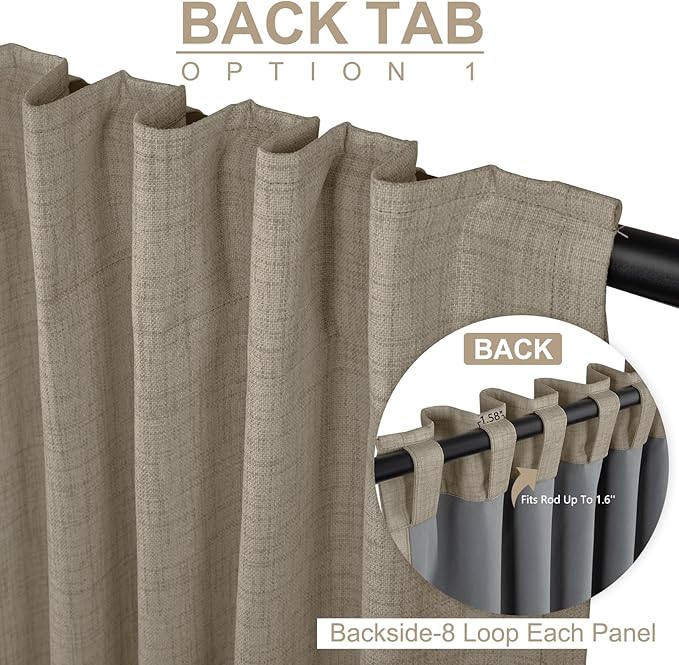 100% Blackout Shield Polyester Blackout Curtains for Bedroom 72 Inches Long, Back Tab/Rod Pocket Living Room Drapes, Thermal Insulated Blackout Curtains 2 Panels Set, 50" W x 72" L, Faux Polyester