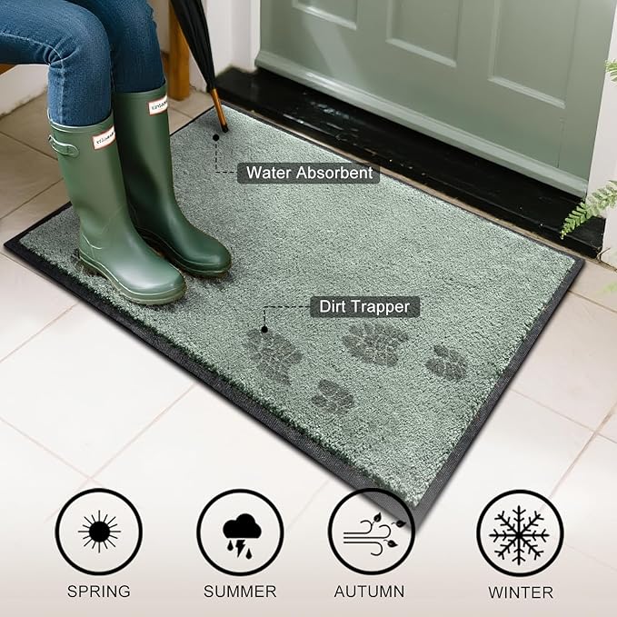 Mibao Dirt Trapper Door Mat for Indoor Outdoor, Waterproof All-Season, All-Weather Doormat, Heavy Duty Non-Slip Entrance Rug, Low Profile Absorbent Entrance Mat Carpet, 48" x 24", Green