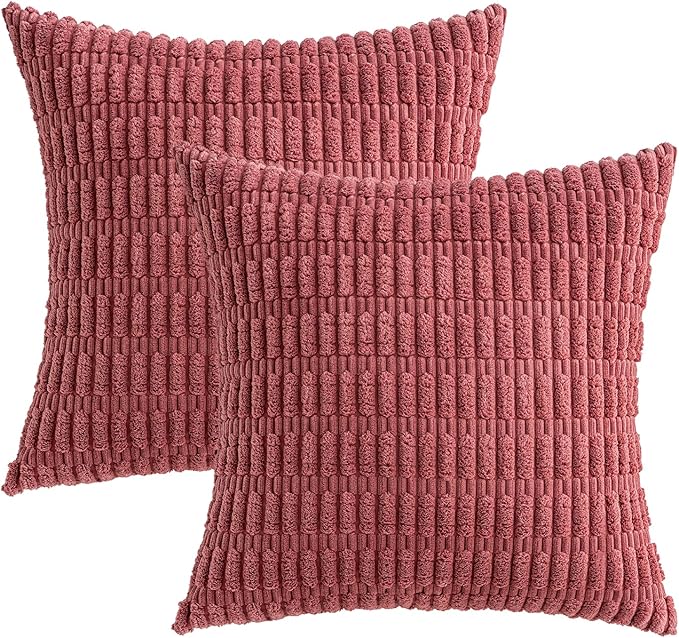 MIULEE Pack of 2 Corduroy Decorative Throw Pillow Covers 20x20 Inch Soft Boho Striped Pillow Covers Modern Farmhouse Home Decor for Sofa Living Room Couch Bed Cranberry Red