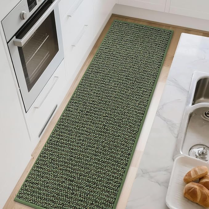 BEQHAUSE Kitchen Runner Rugs 24"x60", Non-Slip Kitchen Mats for Floor, Super Absorbent and Stain Resistant Kitchen Rug, Machine Washable Rugs for Kitchen, Hallway, Laundry & Sink, Green