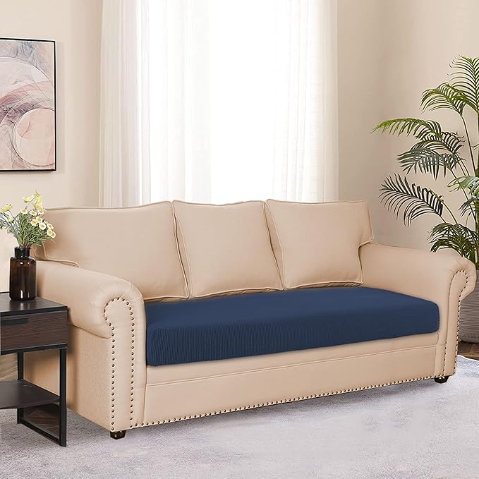 Water Repellent Sofa Seat Cushion Covers Stretch Furniture Protector Slip Covers for Settee Sofa Seat Cushion in Home Living Room (Large, Navy)