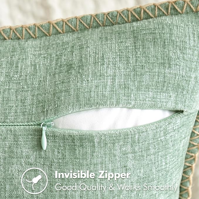 MIULEE Pack of 2 Couch Throw Pillow Covers 20x20 Inch Greyish Green Farmhouse Decorative Pillow Covers with Stitched Edge Soft Chenille Solid Dyed Spring Pillow Covers for Sofa Bed Living Room