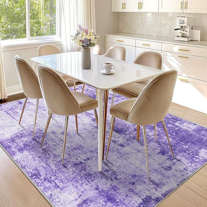 Washable Area Rugs 8'x10' Non-Slip Modern Abstract Soft for Living Room Entryway Bedroom Nursery, Print Pattern, Purple Gray Pink White