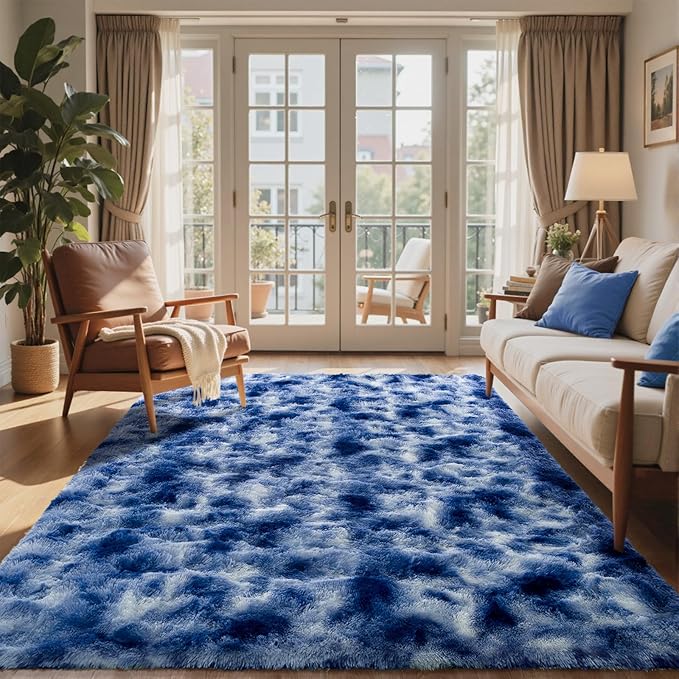 10x14 Ft Extra Large Shag Rugs for Living Room, Ultra Soft Fluffy Furry Area Rugs for Bedroom Indoor Floor, Aesthetic Carpet for Kids Home Decor (Blue)