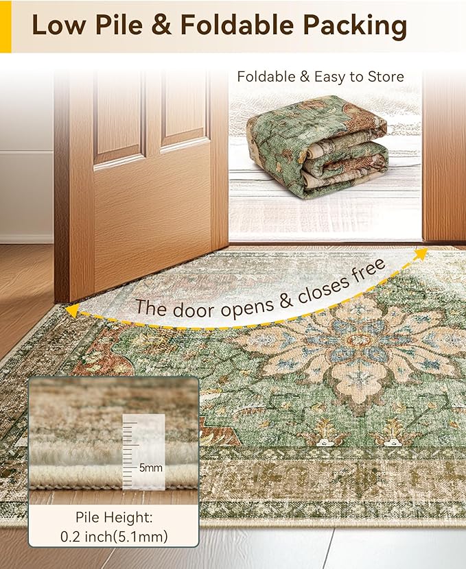 RELEANY Area Rugs 2'x3' Kitchen Rugs Entry Rug Small Rugs for Entryway Kitchen Bathroom Door Mat Indoor Entrance,Washable Non Slip, Brick Red Rust Neutral Brown Burnt Orange Green
