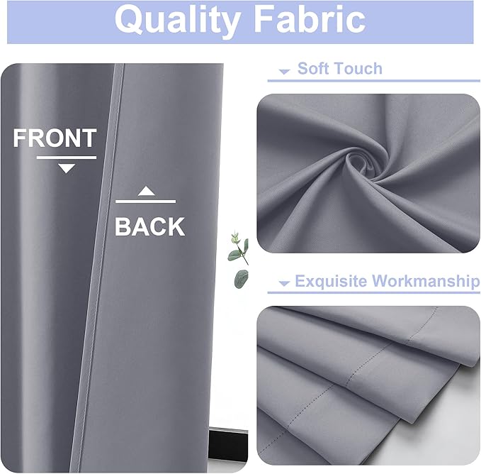 Simplebrand Ava Silver Grey Blackout Curtains for Bedroom, 72 Inch Length 2 Panels, Privacy Thermal Insulated Rod Pocket Window Curtains for Patio French Door, W40 x L72 Inch