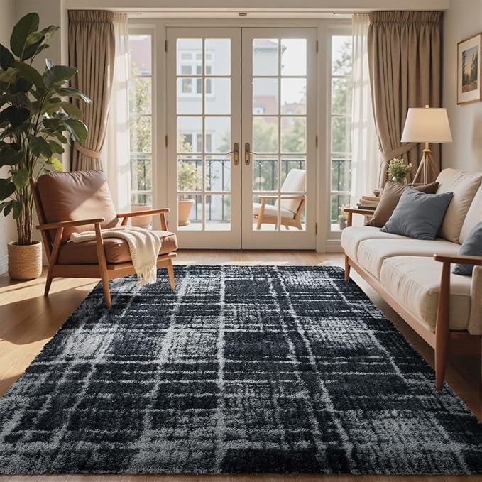 4x6 Ft Shag Rugs for Bedroom Living Room, Tie-Dyed Ultra Soft Fluffy Furry Area Rugs for Indoor Floor, Aesthetic Carpet for Kids Home Decor (Grey)