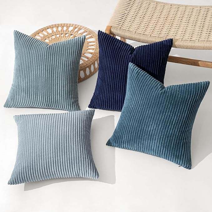 MIULEE Summer Throw Pillow Covers 18x18 Inch Set of 4 Western Neutral Decorative Cushion Covers Soft Boho Farmhouse Modern Coastal Spring Decor for Couch Bed Sofa Living Room Dark Blue Navy Series