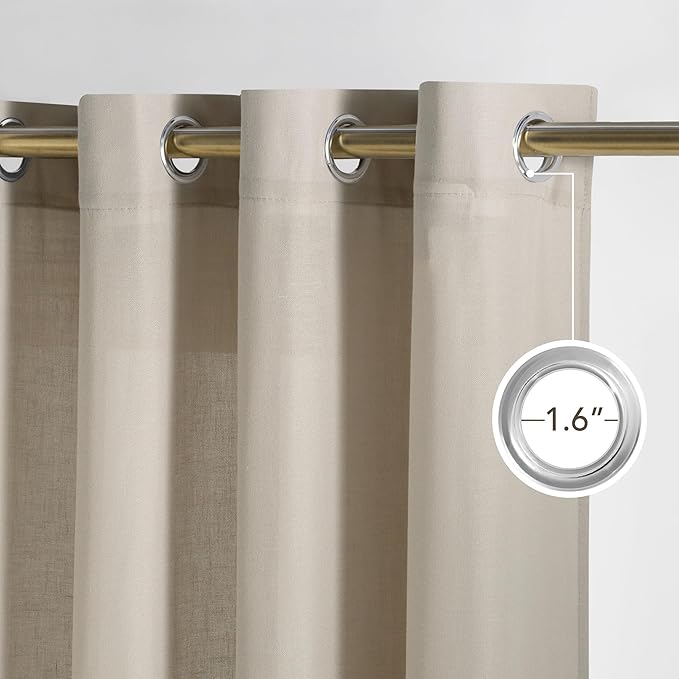 NICETOWN Cocoa Cream Linen Curtains for Kitchen, Thick Flax Small Window Treatments Semi Sheer Privacy Assured with Light Through for Cafe/Bathroom, W55 x L84, 2 Panels