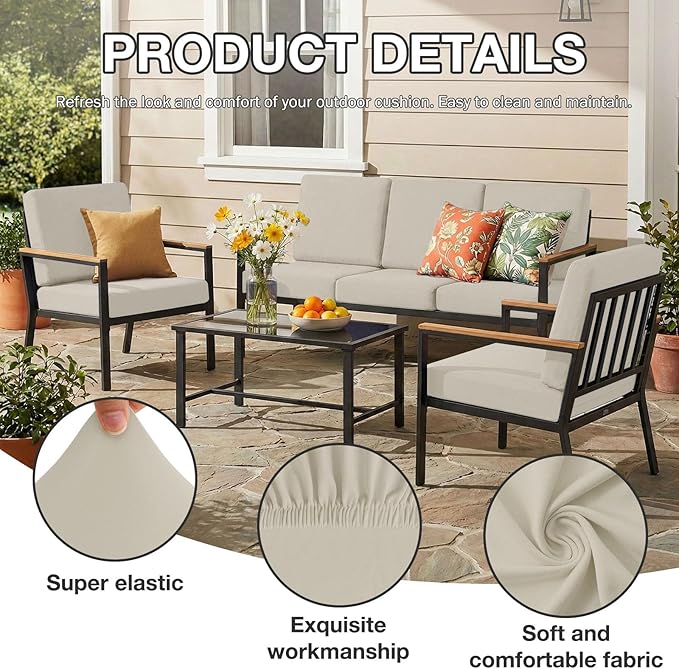 hyha 8Pcs Patio Cushion Covers, Stretch Outdoor Couch Cushion Covers Replacement, Washable Outdoor Chair/Sofa Slipcovers for Patio Furniture Cushions Protector with Elastic Bottom(Taupe,Cover Only)