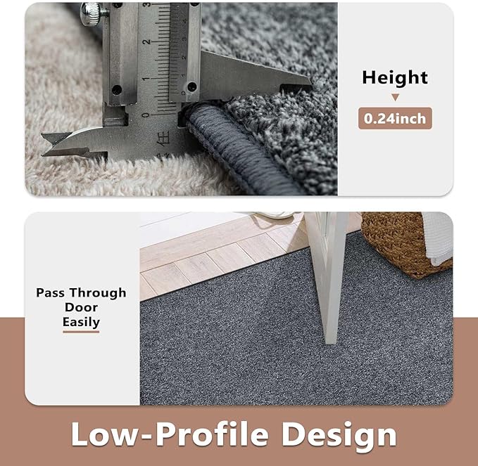 FinRèc 8x10 Washable Area Rugs for Bedroom Living Room, Low Pile Thin Rug Solid Color, Non-Slip Carpet Indoor for Home Decor (Grey)