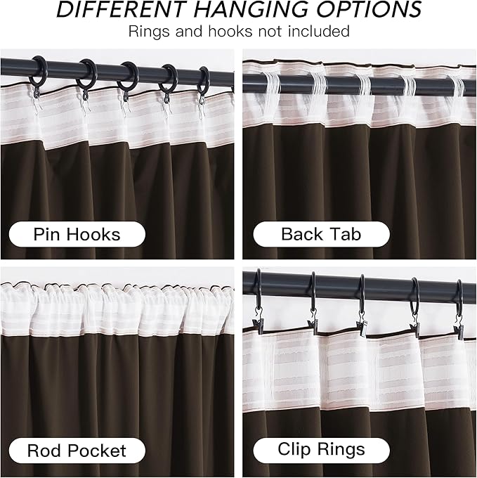 RYB HOME Brown Velvet Curtains 72 inches with Hook Belt, Soft Fabric Room Darkening Thermal Insulated Luxurious Home Decor Curtains for Living Room Bedroom, W 52" x L 72", 2 Panels Set