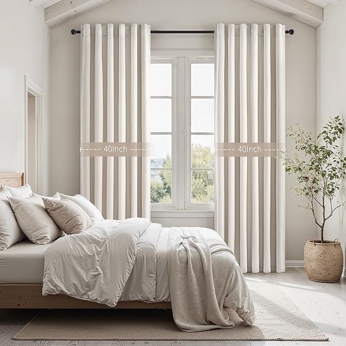 Cream Birch 84 Inch Longth 40 Inch Wide 100% Blackout Curtains 2 Panels Set for Bedroom Back Tab Rod Pocket Pleated Thermal Insulated Energy Efficient Cotton Linen Blend Decor(40"W x 84"L 2 Panels)