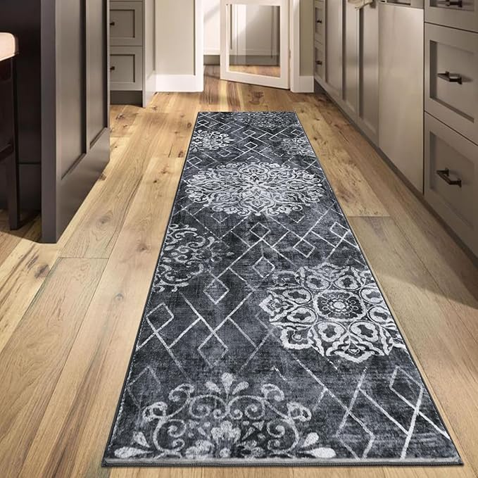HEBE Hallway Runner Rug 2'x10' Washable Vintage Distressed Area Rugs Non Slip Laundry Rug Runner Boho Floor Carpet Runners for Hallways Entryway Laundry Room Kitchen Bathroom