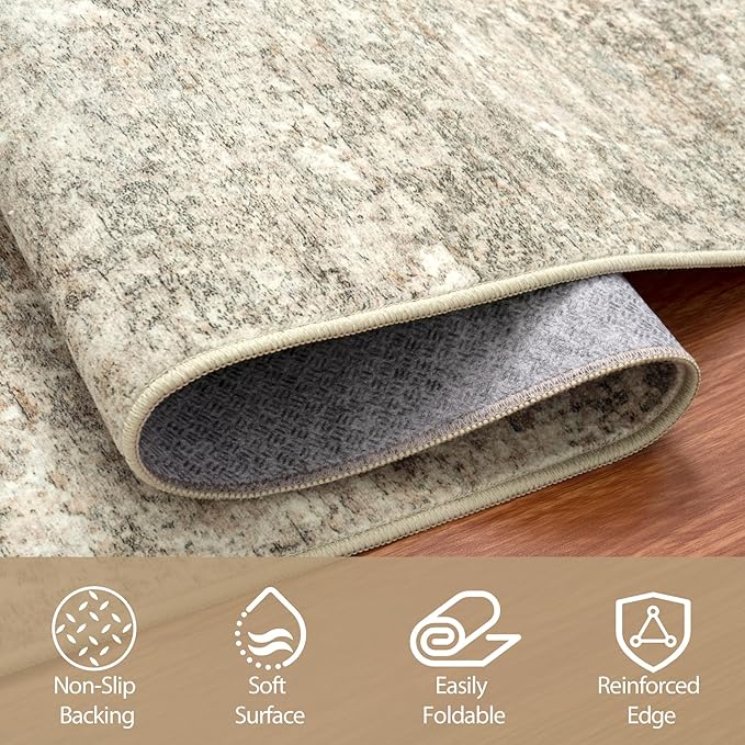 Round Rug 6ft Circle Rug Washable: Carpet Small Circular Area Rug for Entryway Kitchen Bedroom Dining Room Living Room 6 Feet Abstract College Dorm Non Slip Low Pile Beige Brown