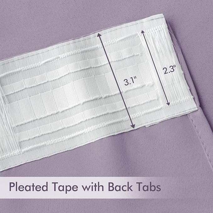 MIULEE Lilac Back Tab Blackout Curtains 72 Inches Long 2 Panels Set for Living Room Bedroom Privacy, Rod Pocket/Pinch Pleat Thermal Insulated Room Darkening Pleated Light Blocking Drapes