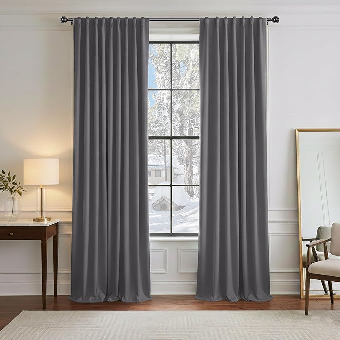 Pony Dance Blackout Curtains Thermal Insulated Window Treatment Panels Room Darkening Shade Drapes for Living Room Back Tab/Rod Pocket Bedroom Draperies, 55 x 80 Inch, Grey, 2 Panels