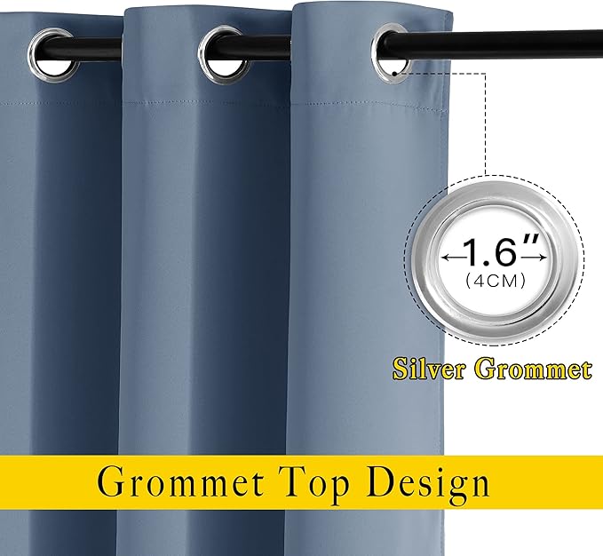 NICETOWN Room Darkening Curtains for Windows - Home Fashion Energy Saving Grommet Top Thermal Insulated Drapes for Bedroom/Patio Door (Stone Blue, 1 Pair, 66 by 90 Inch)